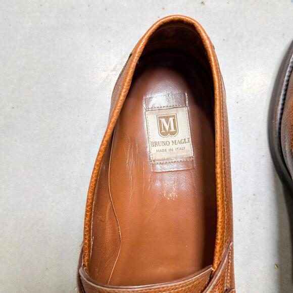 Bruno Magli Men’s Monk Strap Loafers US 13 M Brown Pebble Grain Leather